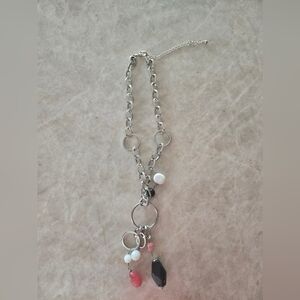 Lia Sophia Silver Necklace with Pink and Black Charms